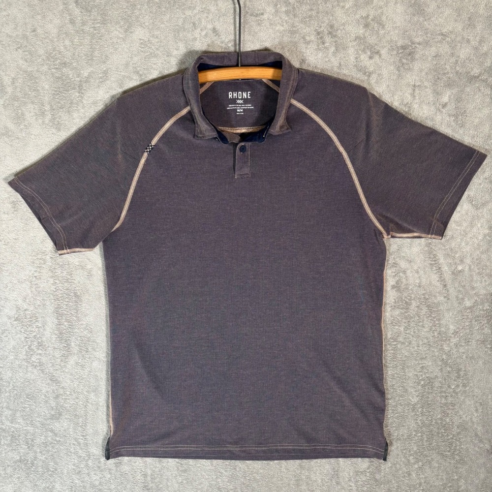Rhone Mens Textured Performance‎ Golf Polo Shirt Gray 101346 Size M Athleisure